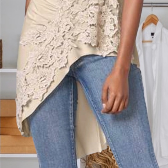 Lace Cream Cold shoulder Top| Venus Spring Blouse| Lace/Gold Flower trimmings S - Picture 13 of 13